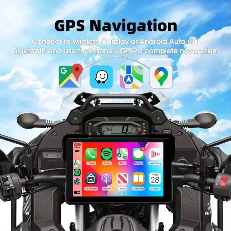 5/7 inch Carplay Motorcycle 2K HD DVR Navigation GPS Wireless CarPlay Android Auto Airplay Display Screen Portable Moto Monitor