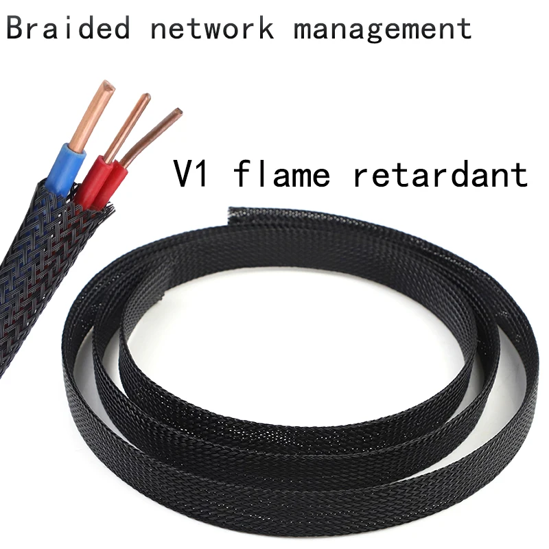3m/9.85ft PET Expandable Braided Sleeving Flexible Wire Mesh Sleeve Black For TV Audio PC Cords Protect From Pets Chewing