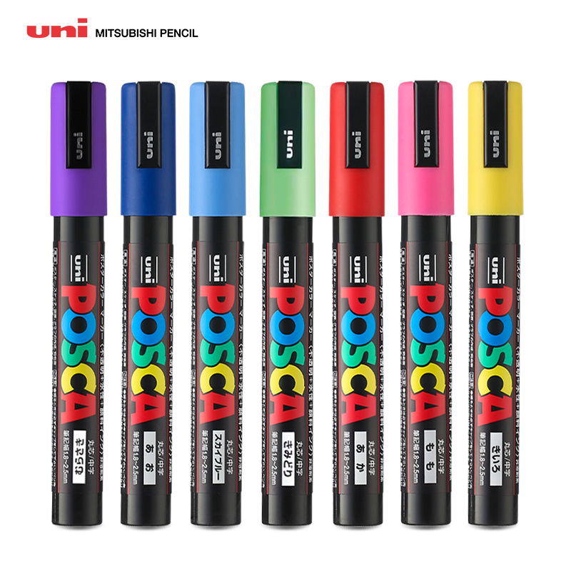 Uni Posca Marker ปากกา, สีอะคริลิคสีอะคริลิคปากกา Marcadores PC-1M 3M 5M สีอุปกรณ์ศิลปะเครื่องเขียนภาพวาด Graffiti