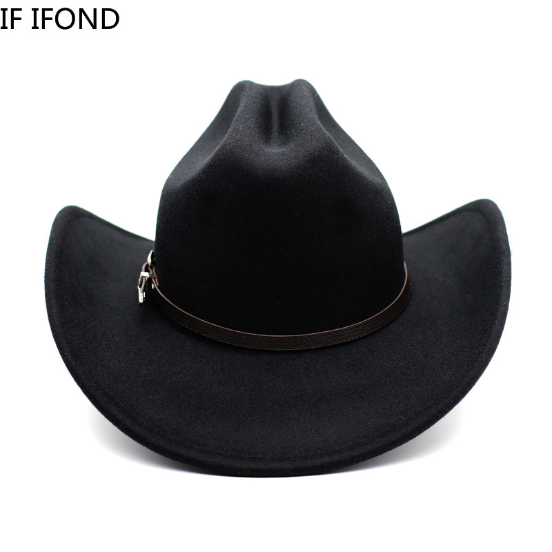 Vintage Western Cowboy Hat For Men's Gentleman Lady Jazz Cowgirl With Leather Wide Brim Cloche Church Sombrero Hombre Caps