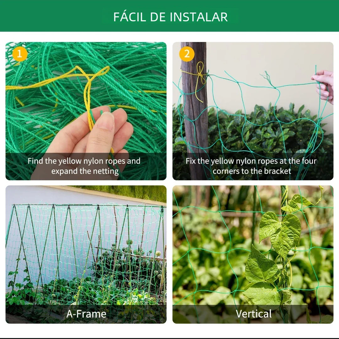 Pergolas de enrejado de plantas, red de cultivo de poliéster resistente, red de enrejado de jardín con malla cuadrada para plantas trepadoras, verduras,