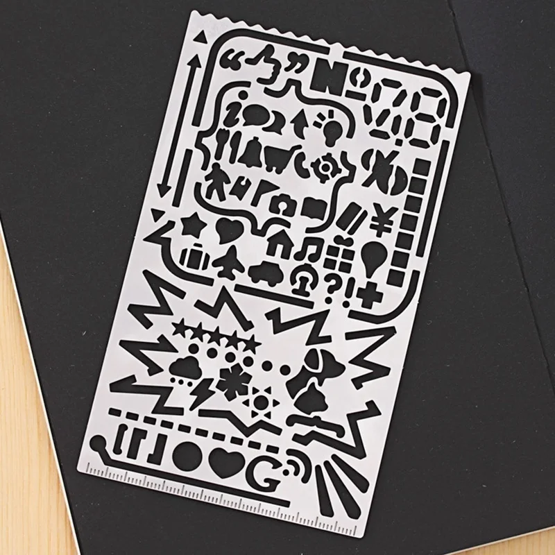 2pcs/set Vintage Portable Stainless Steel Stencils Hollow Ruler Planner Travel Diary Notebook DIY Tool Template Gift Stationery