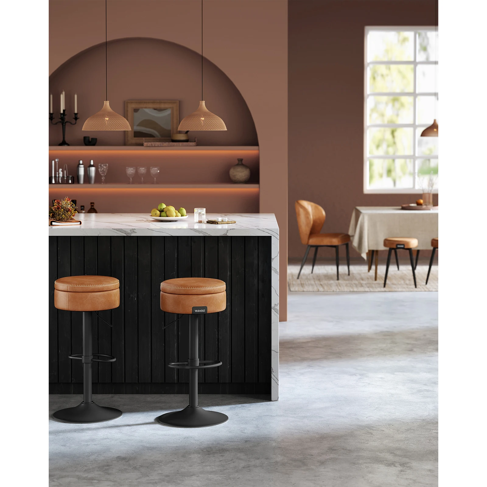 VASAGLE EKHO Collection - 360  Swivel Bar Stool, Height Adjustable Barstool with Storage, Synthetic Leather with Stitching