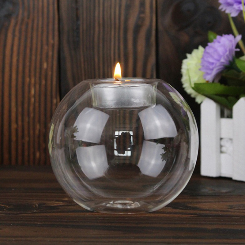 European Style Round Glass Candle Holder Christmas Halloween Dining Table Candlesticks Wedding Party Centerpieces Decorations