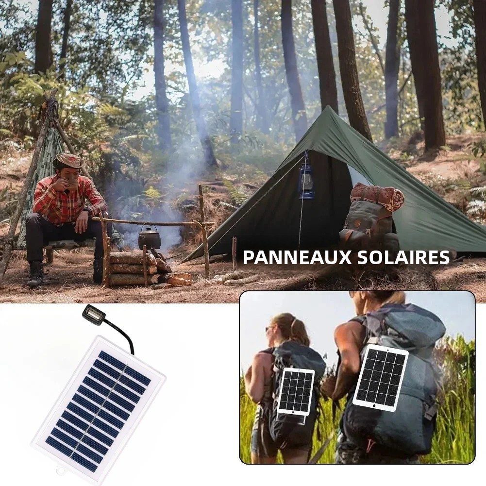 Chargeur solaire Portable 1/2 pièces, sortie USB pour usage extérieur, pour voyage et Camping, lampe de poche, chargement de ventilateur
