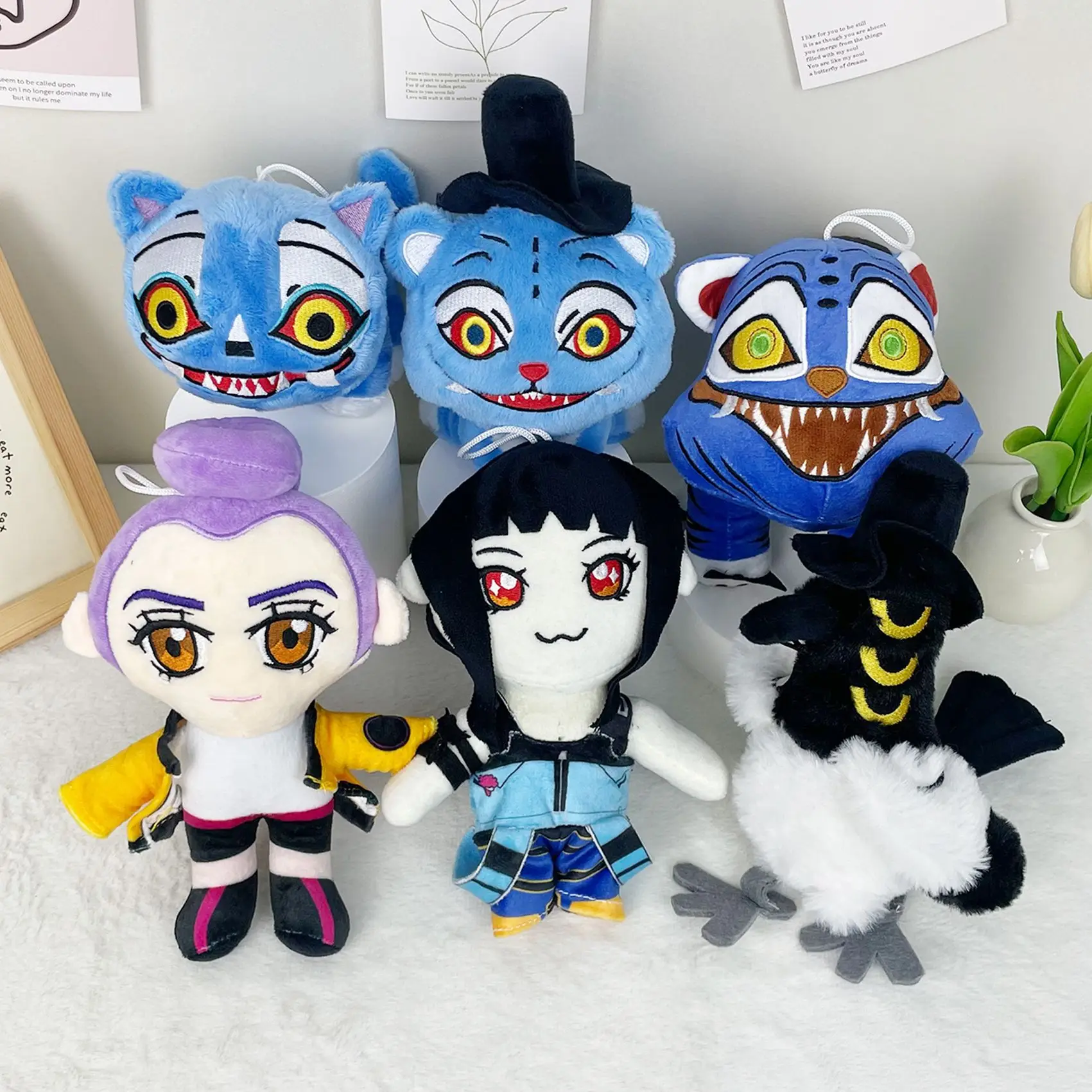 Anime kpop demônios caçadores de pelúcia rumi mira zoey figura monstro caça menina grupo boneca de pelúcia brinquedo fãs presente festa decoração mesa
