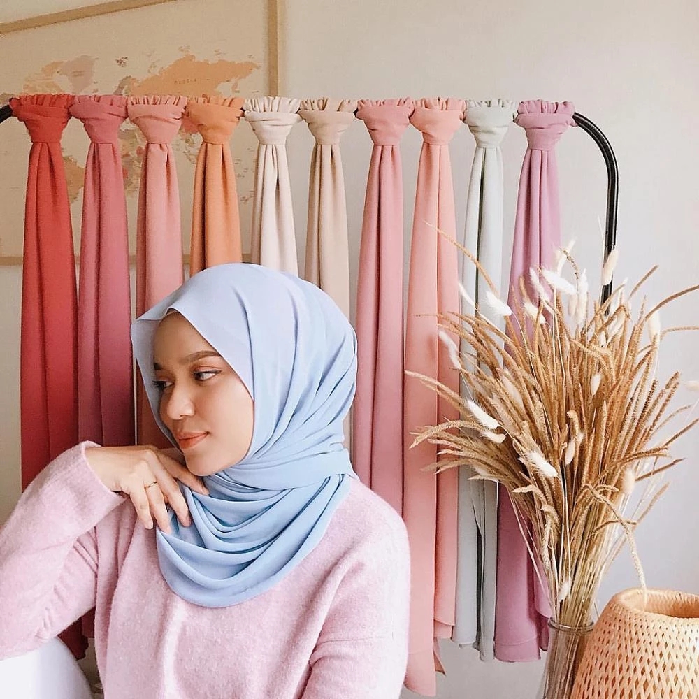 Bufanda Hijab musulmán de gasa para mujer, envoltura larga para la cabeza de Color sólido para mujer, bufandas Hijabs, velo musulmán para mujer, Jersey Hijabs