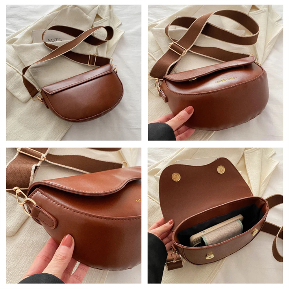 Borsa da donna vintage in tinta unita con patta piccola borsa da spalla sotto le ascelle borsa a tracolla con tracolla larga in pelle PU moda zwq