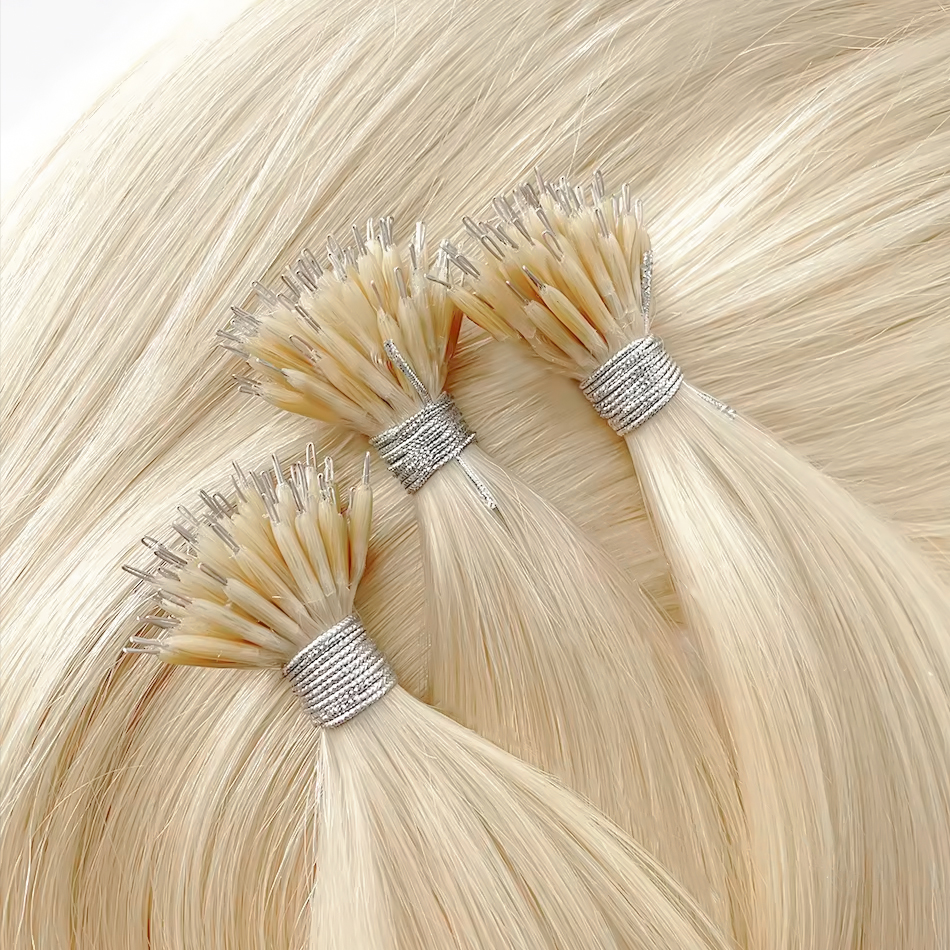 Rechte Nano Ringen Tip Haarverlenging Ombre Natuurlijke Maagd 100% Menselijk Haar Bulk Blonde Bundels Micro Kralen Groothandel keratine