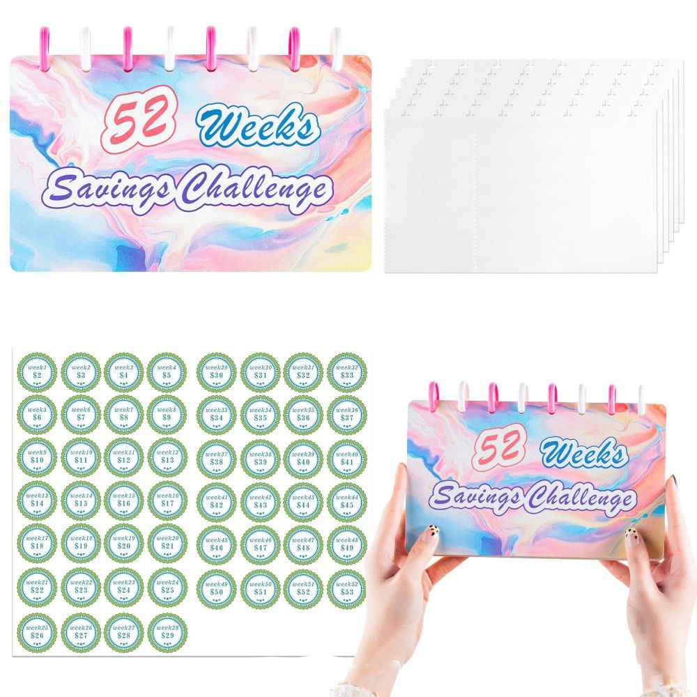 Cuaderno de desafío de ahorro de 52 semanas, carpeta de ahorro de sobres de efectivo semanal colorido, planificador de carpeta de presupuesto con múltiples bolsillos y hojas sueltas