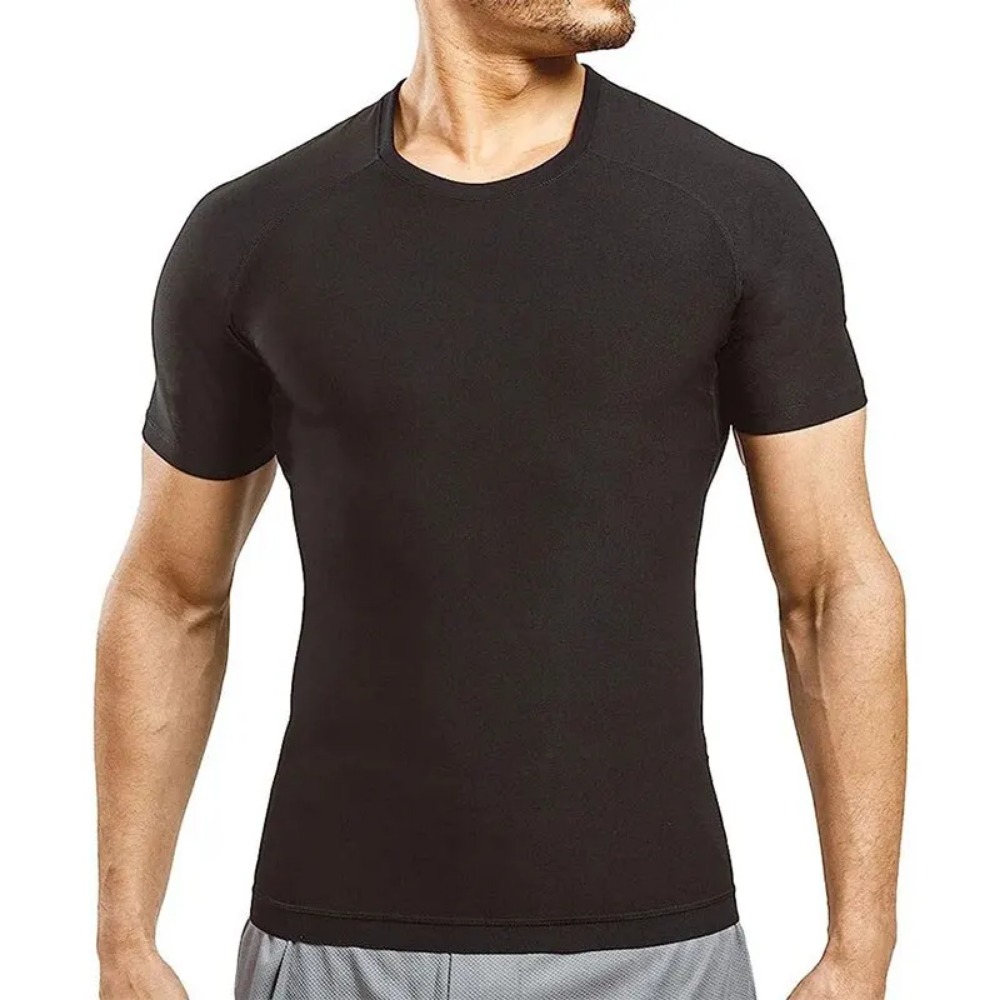 Gilet da sauna da uomo e camicia a maniche corte che cattura il calore, camicia da compressione da allenamento modellante per il corpo, vita dimagrante