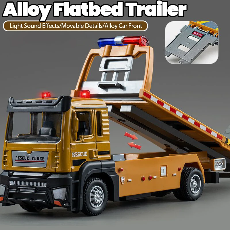 合金トラックモデル 1/32 ダイキャストフラットベッドトレーラー Trucsk サウンドライト移動可能なエンジニアリング車トラクターのおもちゃ男の子キッズギフト用