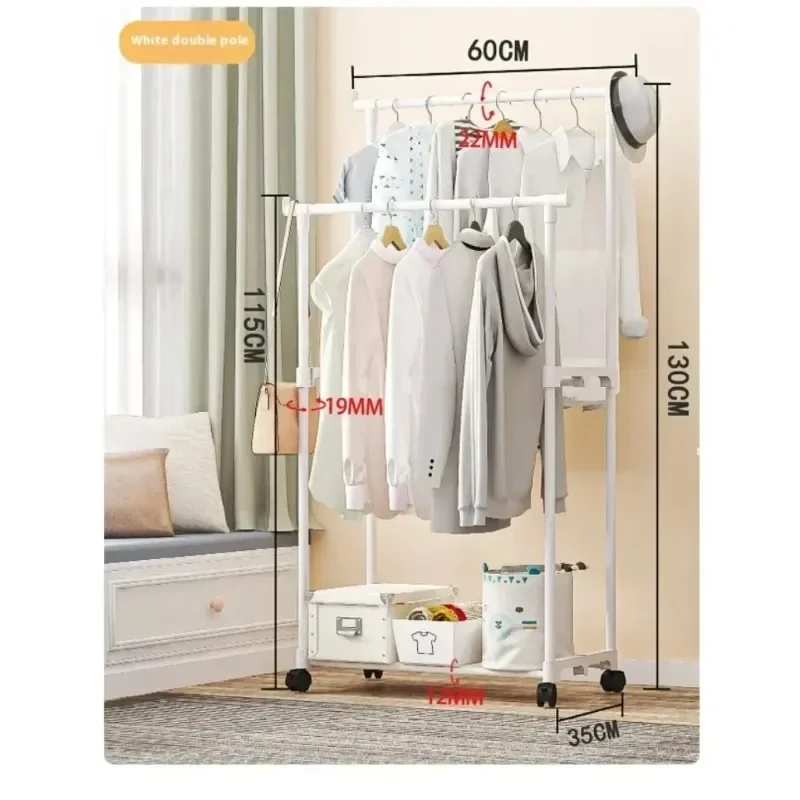 Coat Rack Movable Doubleชั้นวางเสื้อผ้าSimple Rodเสื้อผ้าชั้นยืนห้องนอนTelescopicชั้นแขวนCoat Rack
