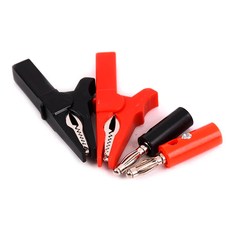 4 unids/set 55mm Clip de cocodrilo + conector Banana, sonda de prueba con Clips de Cable de conector Banana de 4mm rojo + negro accesorios de prueba Stonego