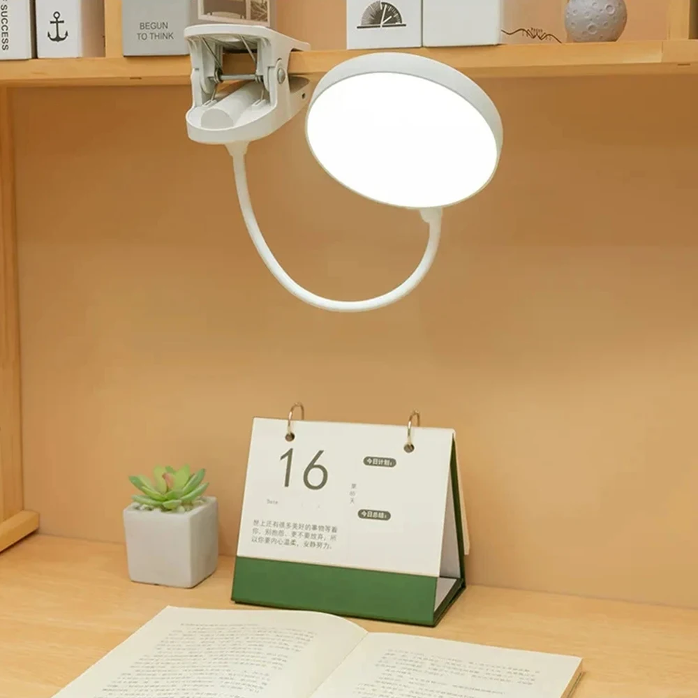 Lámpara LED portátil con Clip para mesa, lámpara de escritorio con Clip recargable por USB, luz nocturna de lectura para cama, luz táctil con 3 modos de atenuación, luz de protección ocular