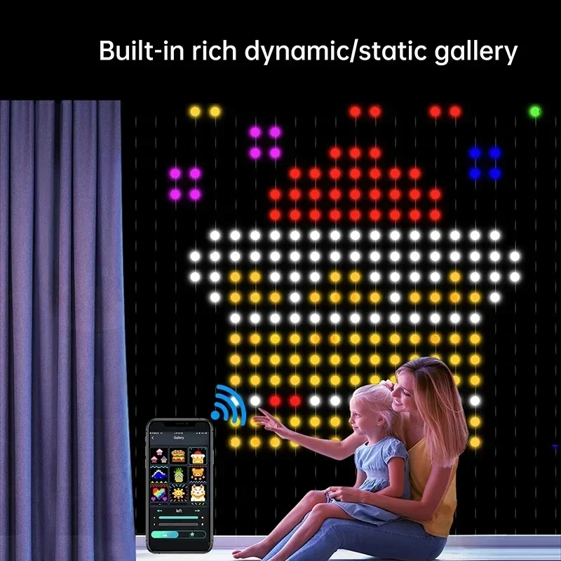 RGB LED luces de cortina con Control Bluetooth cortina inteligente cadena de luces aplicación DIY imagen texto pantalla Led inteligente LED RGB cadena de luz
