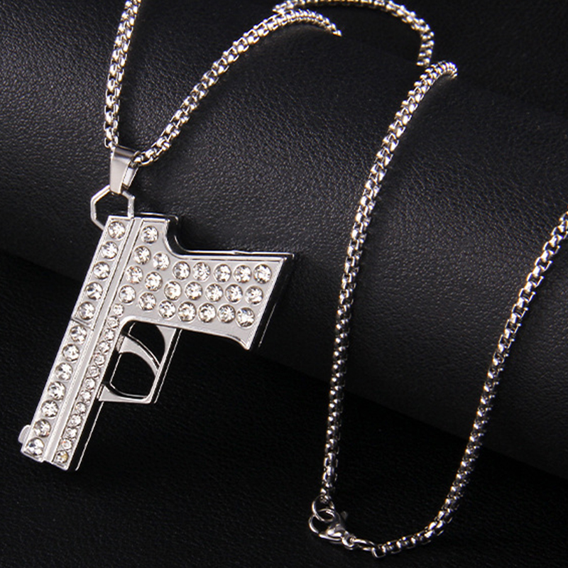 TrendMen Hiphop Rock Pistole Maschinenpistole Gewehr Anhänger Halsketten Für Männer Jungen Gold Farbe Metall Metall Schlüsselbein Kette Schmuck