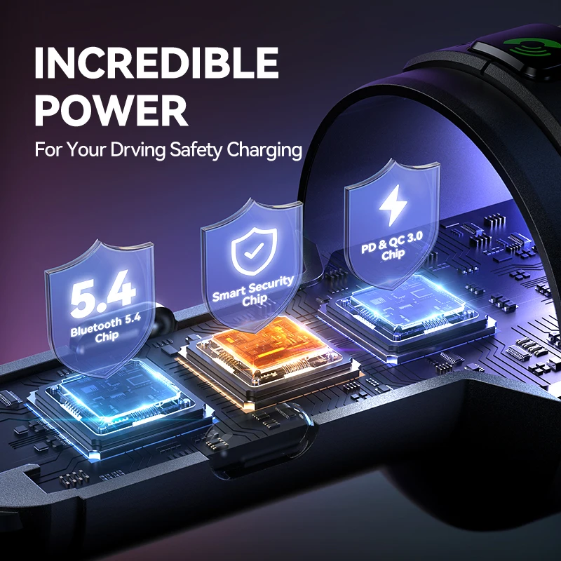 JOYROOM 60W Bluetooth 5.4 FM Transmitter PD QC 3.0 Super Fast Car Charger Dual Mics HiFi Deep Sound USB C Car Charging Adapter