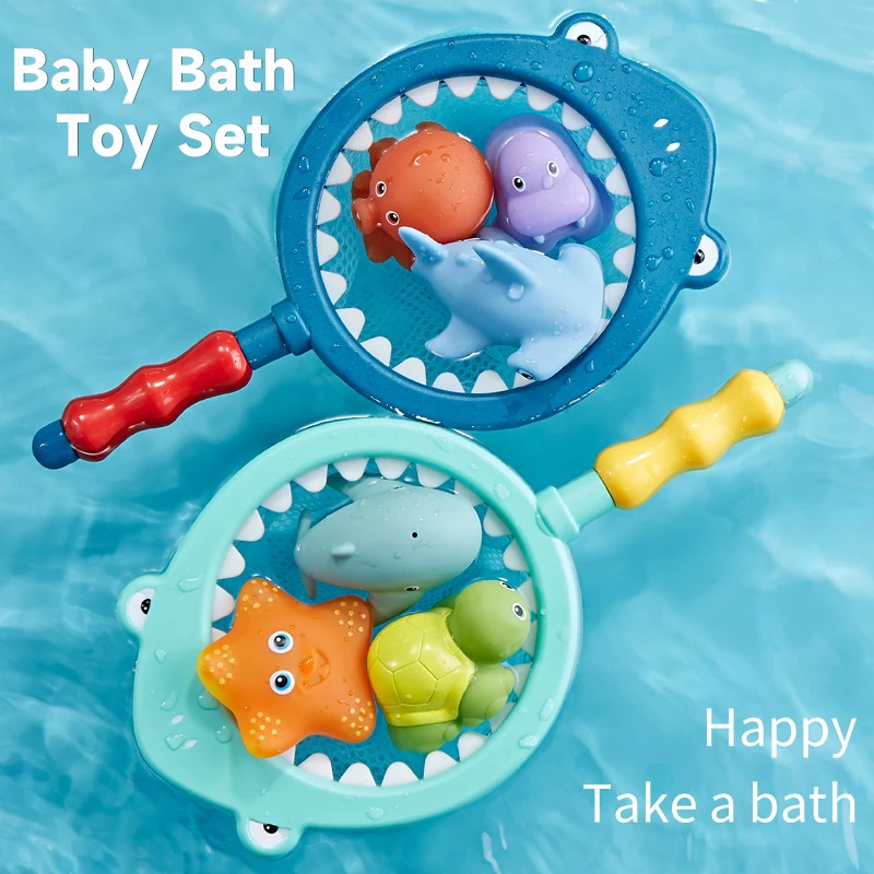 Brinquedos de banho para o bebê, animais fofos, flutuante, água, pesca, para as crianças, verão