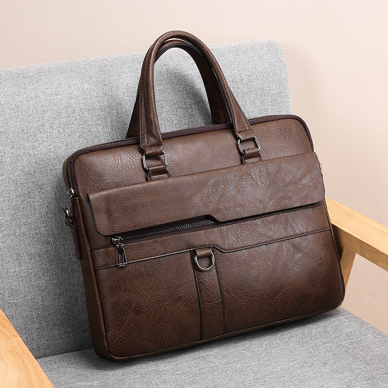 PU Leather Briefcase Men Handbag Totes Laptop Computer Document Shoulder Business Office Vintage Messenger Side Designer Bag