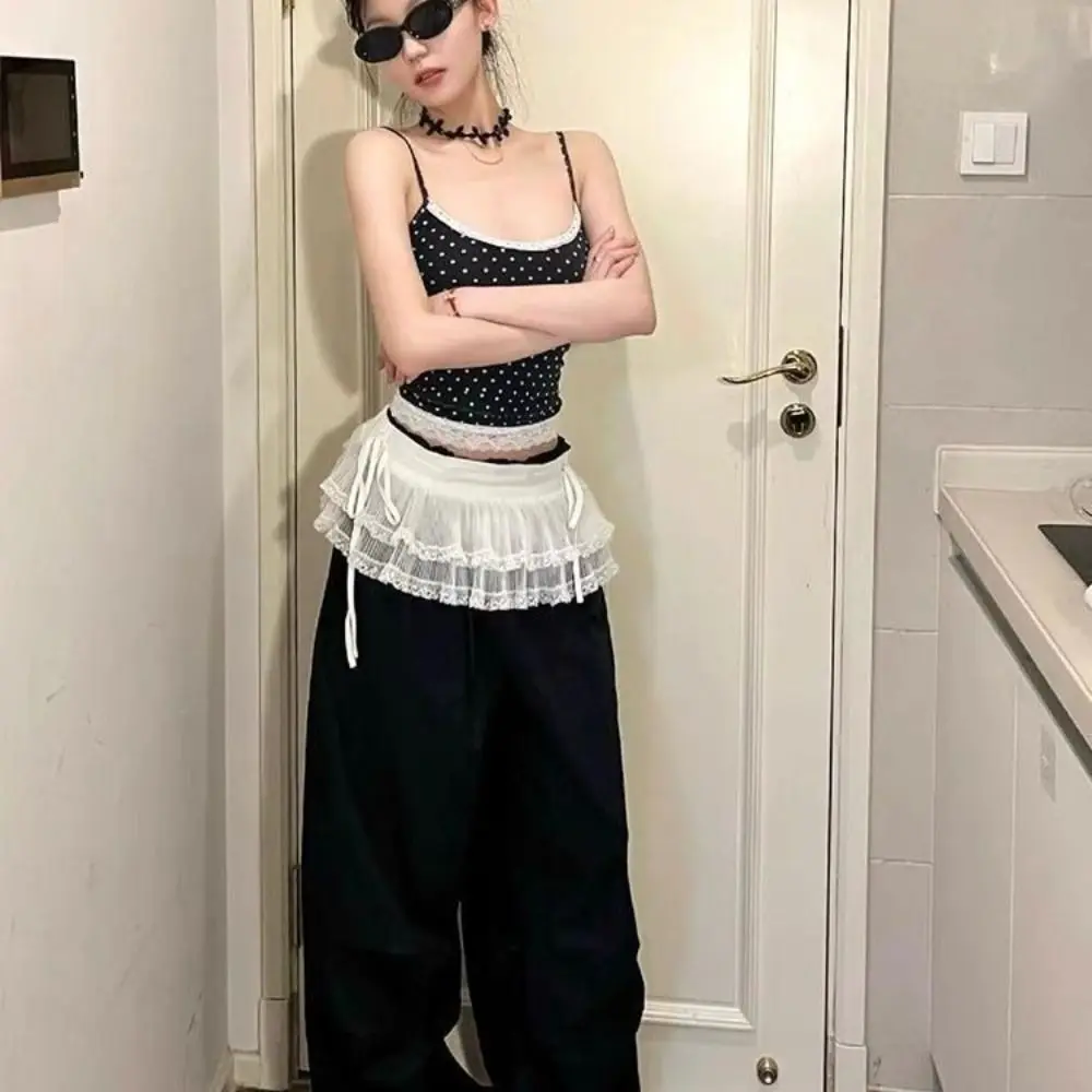 Sweet Balletcore Lace Mini Skirts Y2k Korean Style Ruffle Skirts Short High Waist Butt Curtain Women