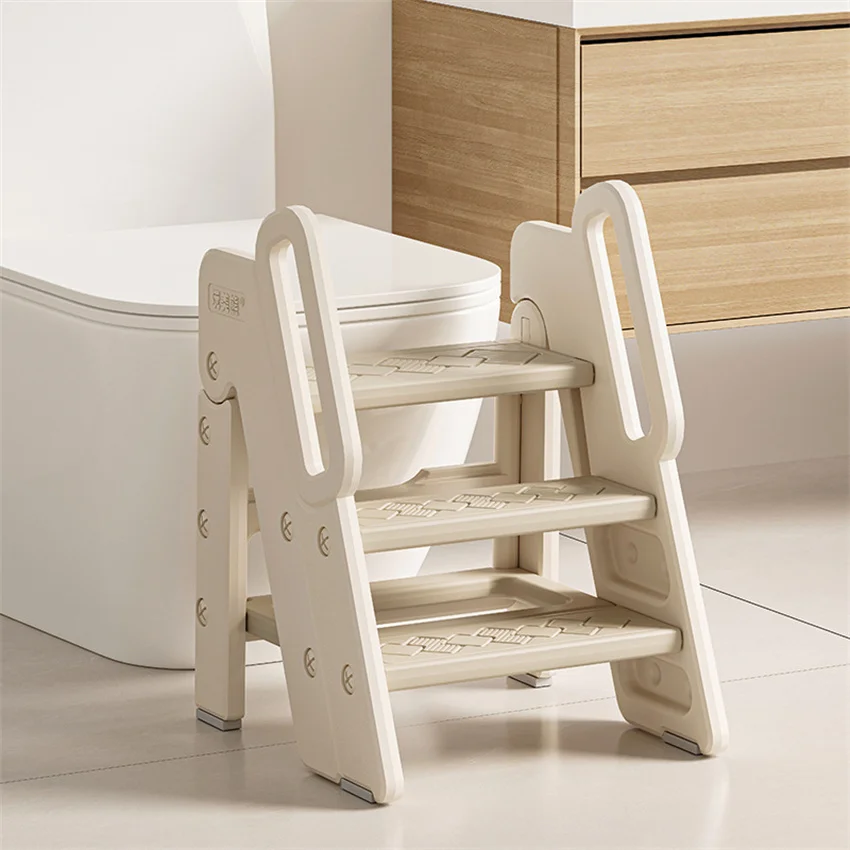 Taburete de 3 escalones con asas para niños, taburete plegable antideslizante para lavabo de baño de 3 escalones para niños pequeños, orinal de entrenamiento mejorado