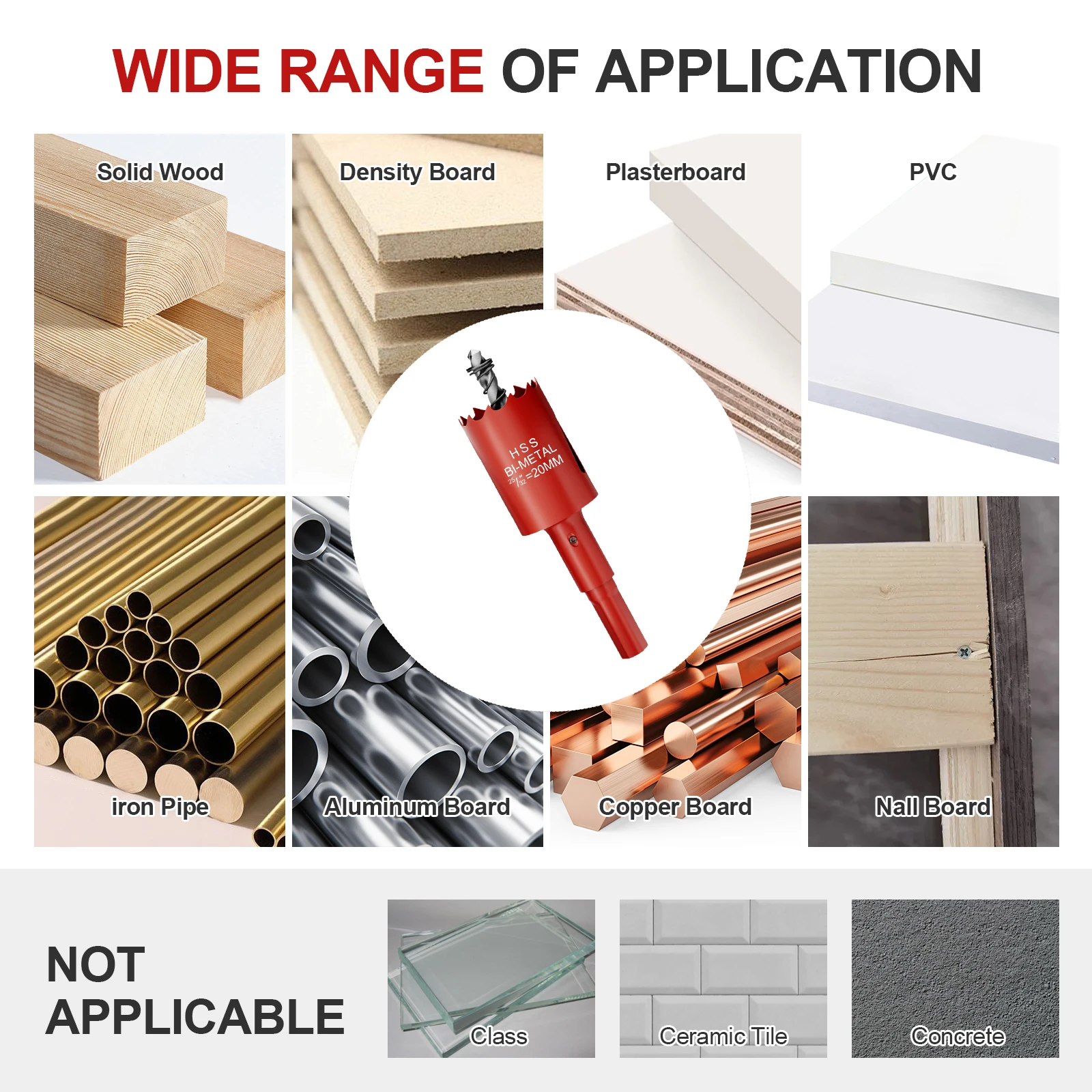 1pcs M42 20mm-200mm Adjustable Hole Saw Drill Bit for Metal, Wood, Gypsum Board - Durable Cutting Tool for Various DIY Projects