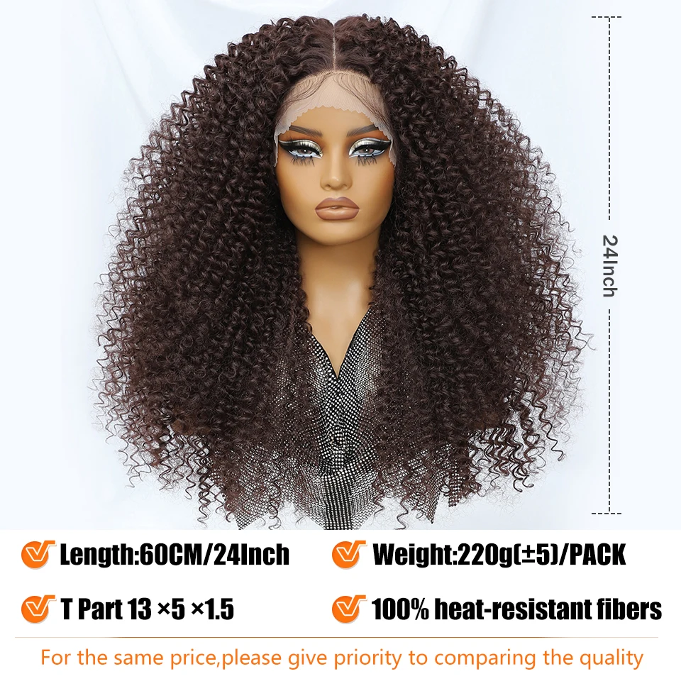 Długa Afro Kręcona Syntetyczna Peruka Afro 24 Cale Jerry Curl Głęboki Przedziałek Peruki typu Lace Front Dla Kobiet Ombre Niebiesko-Miedziana Peruka z Pasemkami 613