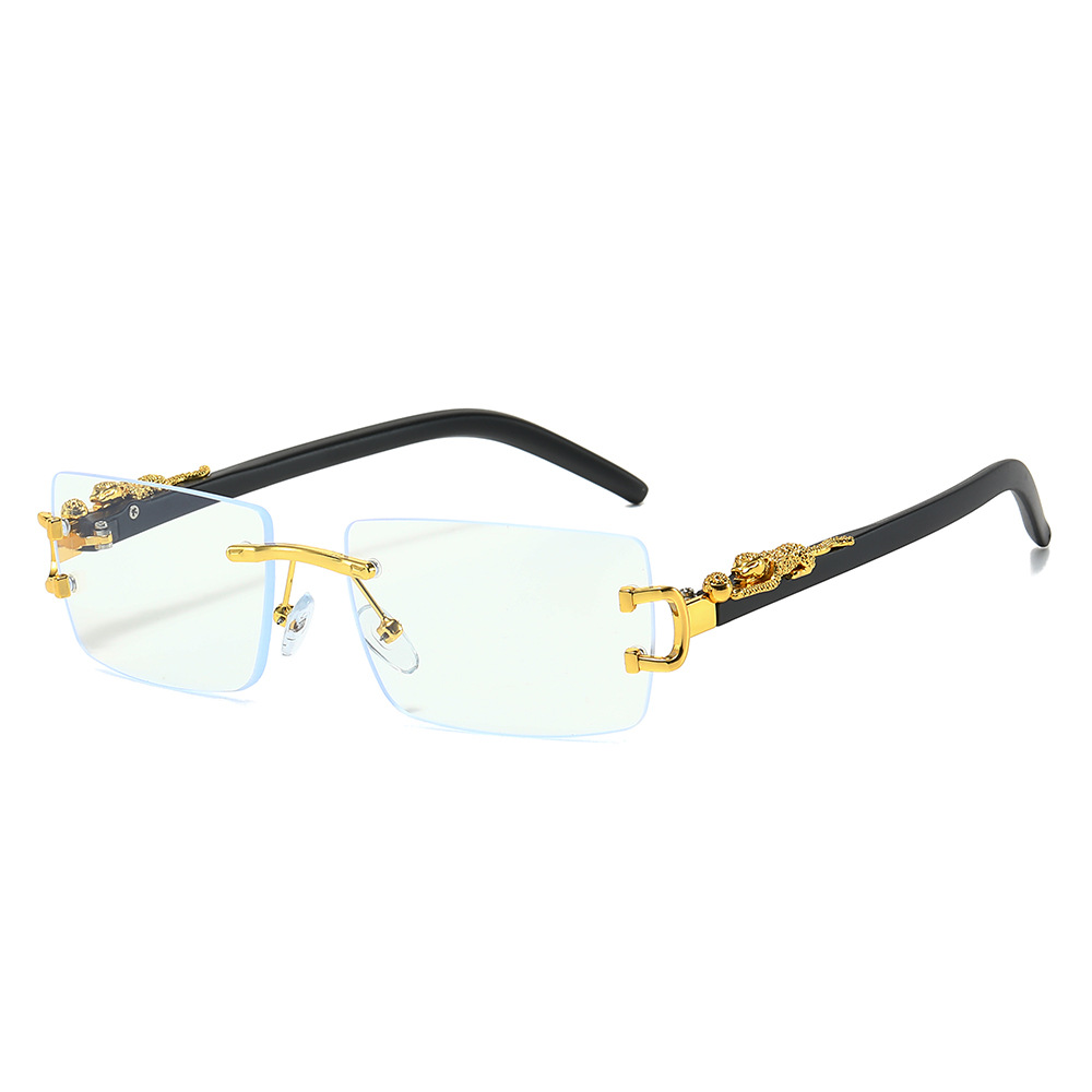Moda sem aro óculos de sol feminino masculino cheetah decoração retangular marca designer óculos de sol