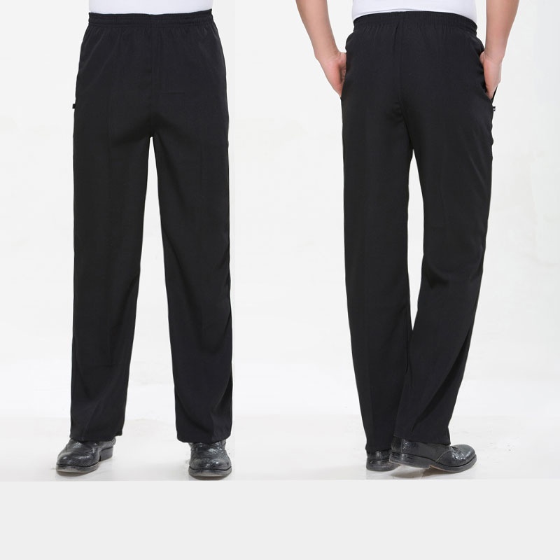 U nisexแฟชั่นเอวยางยืดออกแบบกางเกงเชฟพริกช้อนส้อมเครื่องครัวแบบร้านอาหารโรงอาหารเชฟกางเกงทํางาน