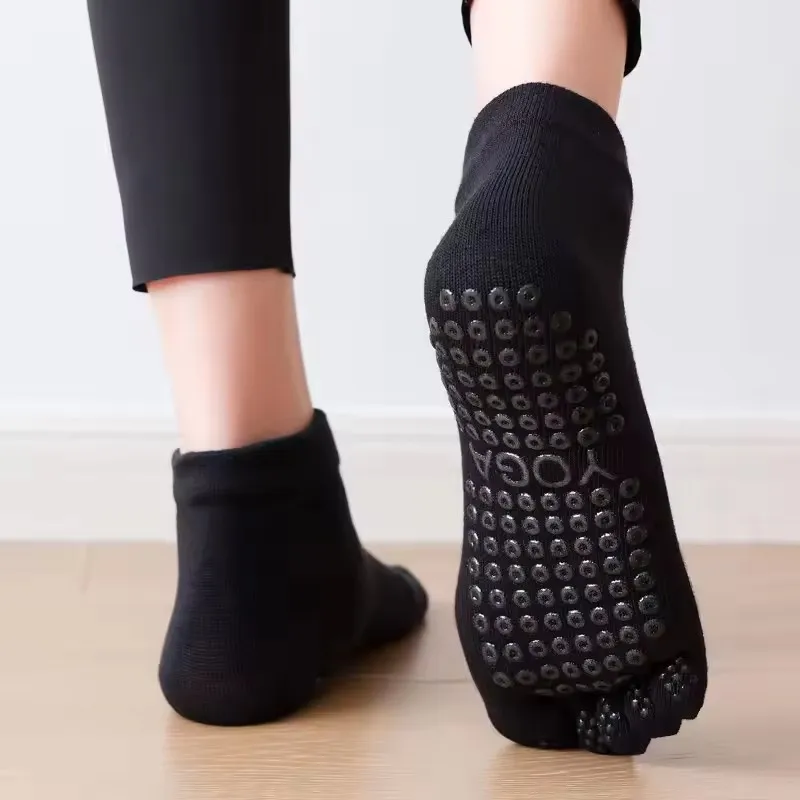 Damen Pilates Socken Rutschfeste Silikon Fünf Finger Yoga Socken Schnell trocknende Baumwolle Damen Ballett Elastische Fitness Socken