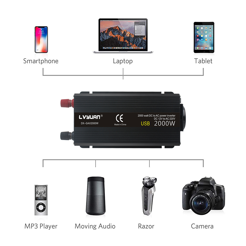Xe Inverter 12 V 220 V Công Suất 500W/1500W/2000W Bộ Chuyển Đổi 2 Cổng USB EU Ổ Cắm webasto 12 V Tự Động Inversor12v 220 V Biến Năng Lượng Mặt Trời