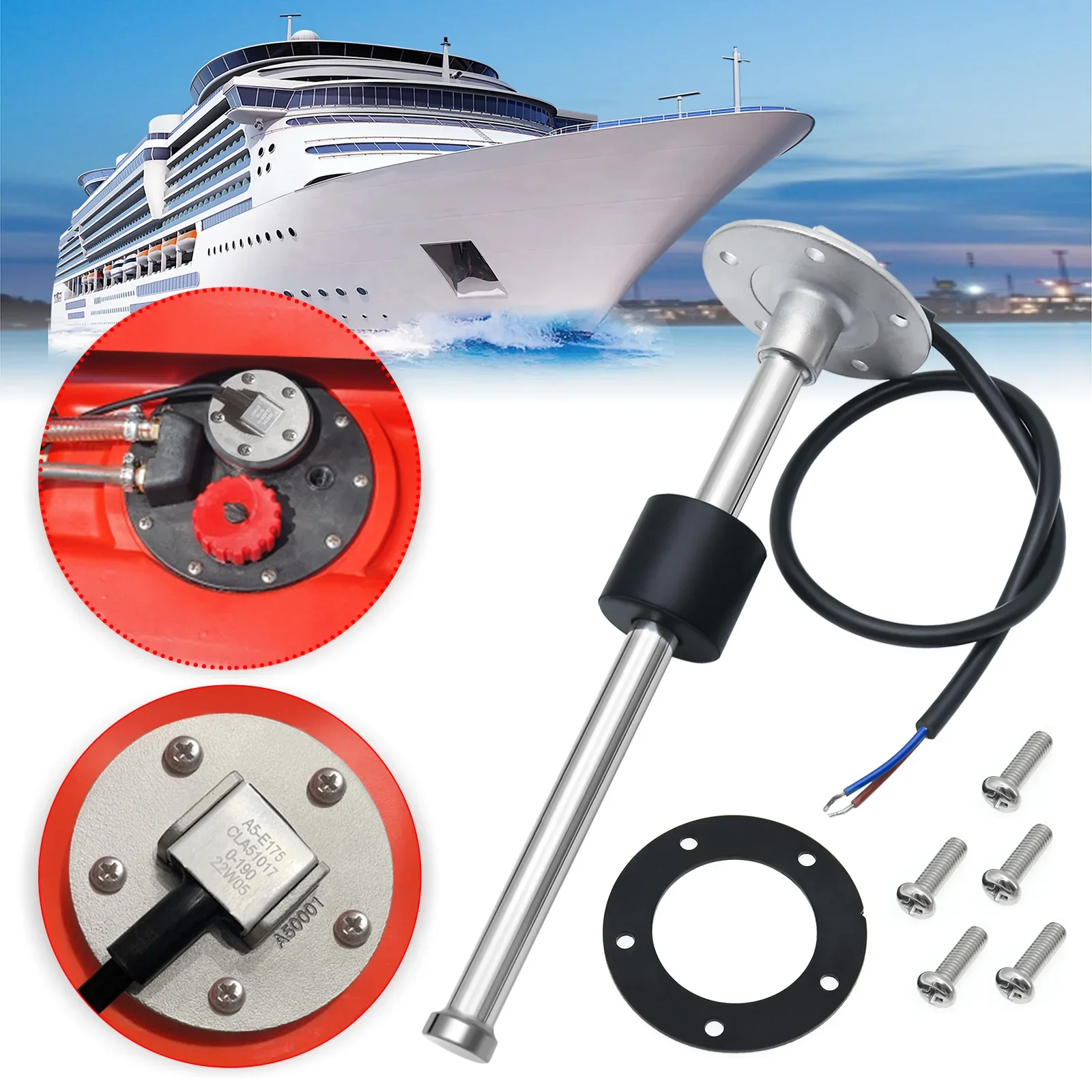 0-190 Ohm Nhiên Liệu Phao Cảm Biến + Nhiên Liệu Đo Độ Ánh Sáng 7 Màu Tự Động Mềm RV Thuyền Xe 2 "52Mm Bình Nhiên Liệu Đo Độ 12V24V