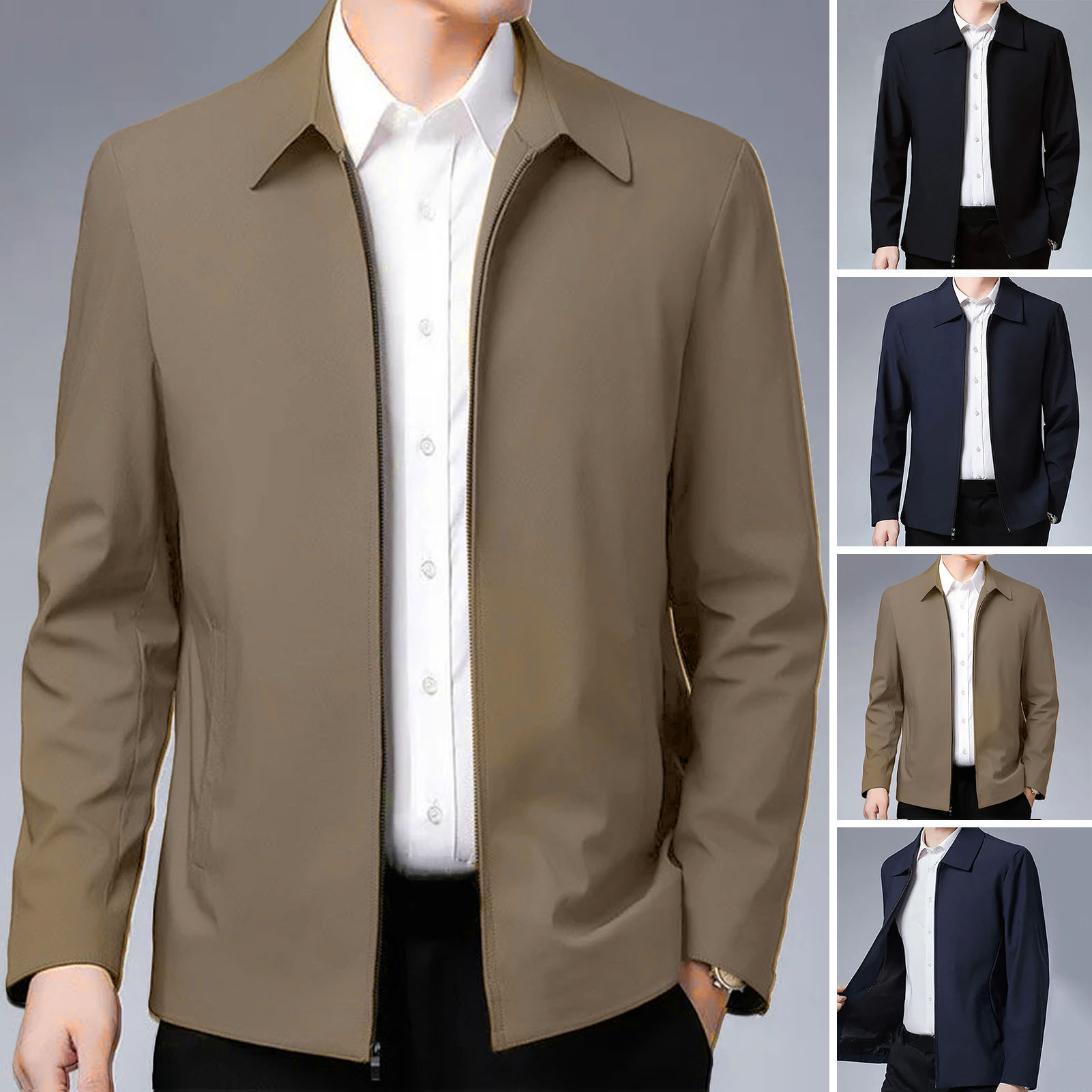 Chaqueta de hombre Elegante chaqueta de solapa para hombre de mediana edad con bolsillos con cierre de cremallera para negocios formales o ropa casual en primavera y otoño