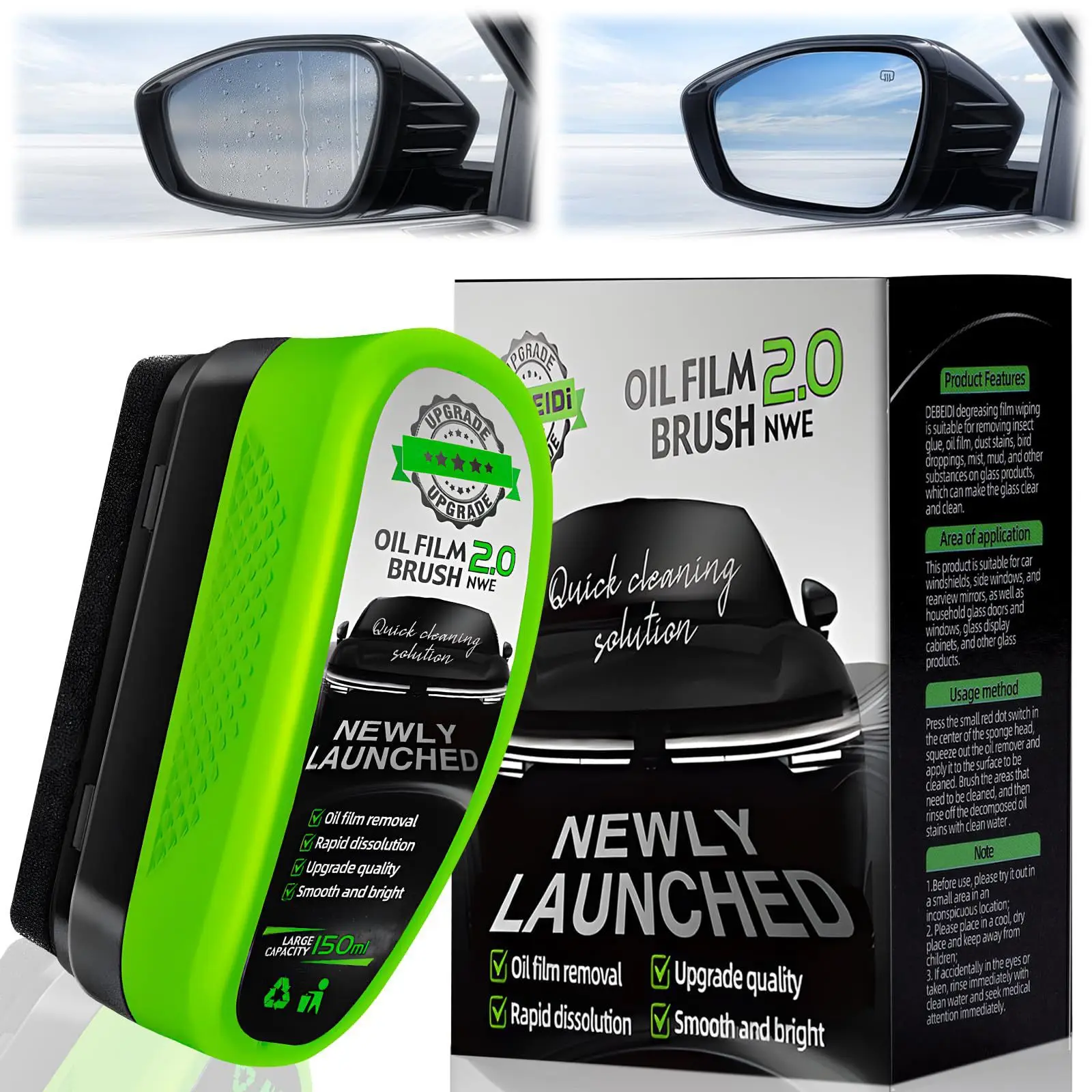1/2 pces escova de limpeza de filme de óleo automotivo, nova placa de limpeza de vidro de atualização para pára-brisa, removedor de filme de óleo de 150ml para janela de carro