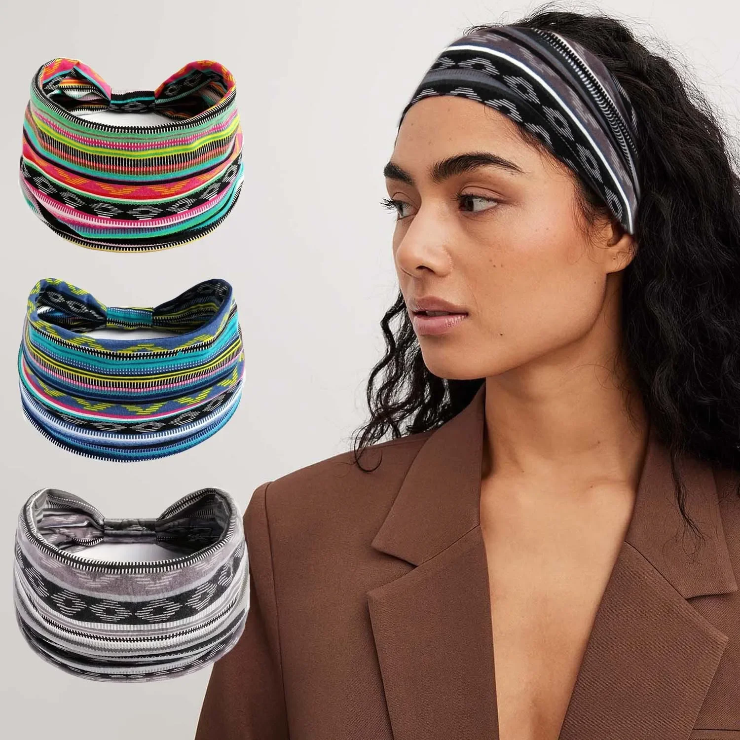 Pañuelo elástico de estilo bohemio para mujer europea americana, accesorios para el cabello de ala ancha de algodón transpirable a la moda