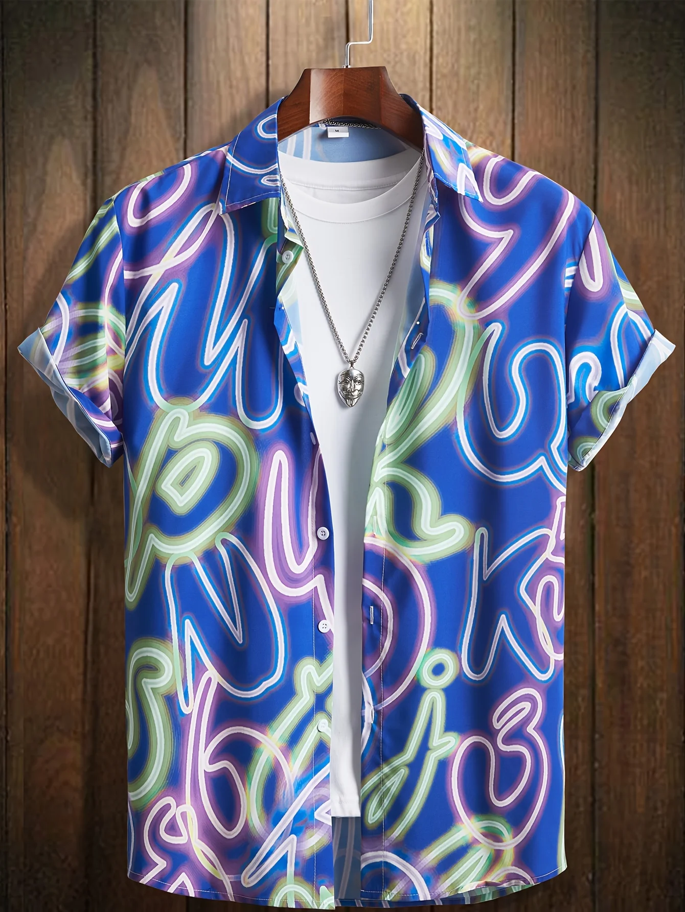 Camisas de manga corta informales con botones y estampado de solapas de estilo neón para hombre, ropa para hombre, camisa hawaiana de verano, ropa de calle para hombre
