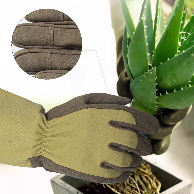 1 par de guantes largos de jardinería, guantes de jardín a prueba de espinas, guantes de trabajo transpirables para poda de rosas para excavar, plantar y podar