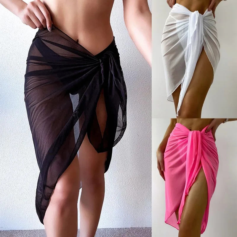 Sheer Wrap noeud taille maillot de bain couvrir jupe été robe de plage Wrap Bikini enveloppes écharpe maillots de bain couverture Ups femmes Bikini châles