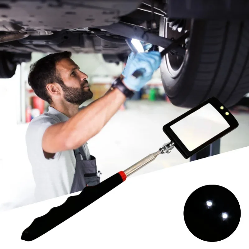 360 °   กระจกตรวจสอบไฟ LED กระจกเหลื่อมขยายเครื่องมือช่างกระจกตรวจสอบ Telescopic Handle ซ่อมเครื่องมือ
