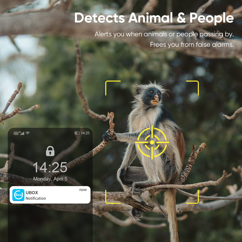 Ubox 4G Solar Camera Outdoor Cellular Trail Camera 4G/WiFi with Solar Panel 2K Night Vision Human/Animal Detection Security Cam