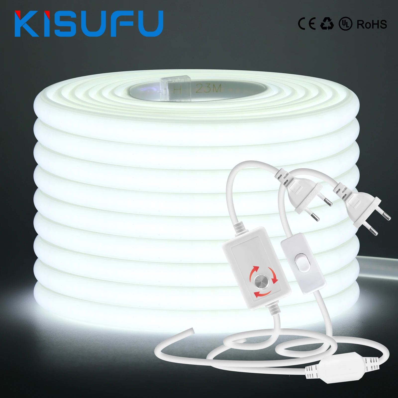 Tira de luces LED COB de 220V con interruptor/enchufe de atenuación superbrillante 288LEDs/M IP65 3000K 4000K 6000K decoración interior y exterior de alta calidad