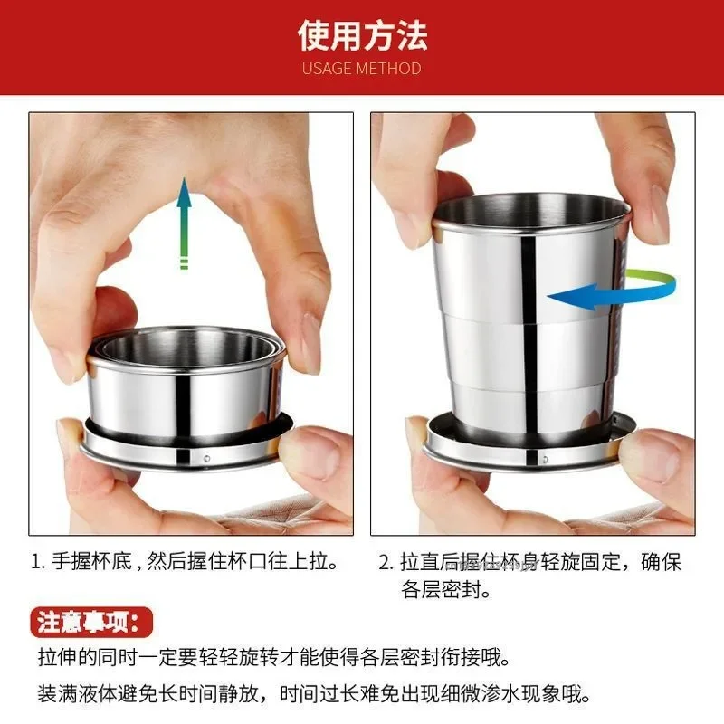 Tazza telescopica pieghevole in acciaio inossidabile da 75 ml/150 ml/250 ml per tè con tazza portachiavi portatile da viaggio all'aperto da campeggio