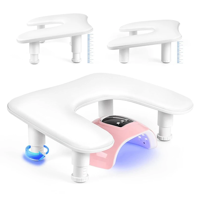 A74P-Repos de braço para manicure para unhas Tech: Apoio de braço ajustável em forma de U para unhas - Descanso de mão de couro PU para manicure