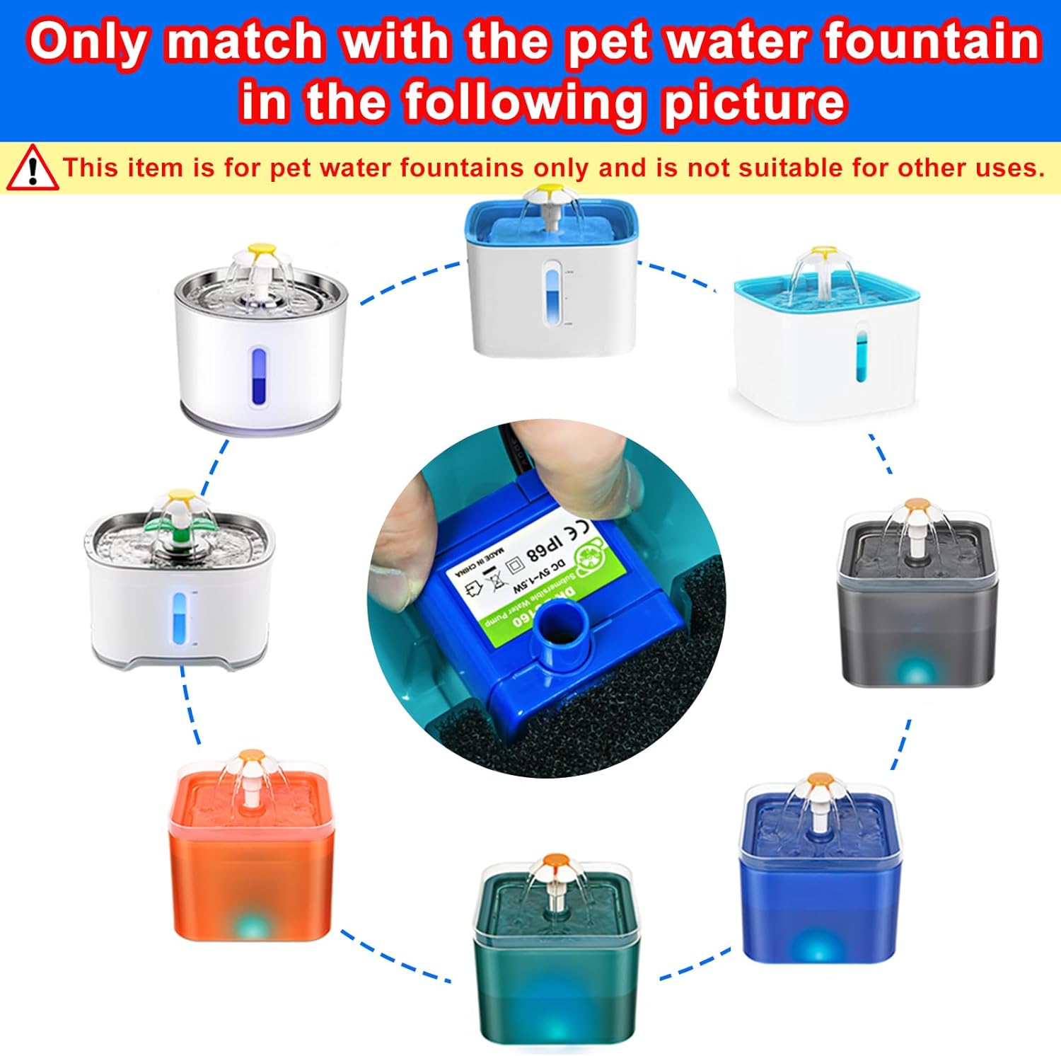 Water Pump LED Light Pet Cat Water Fountain Motor Replacement for Cat Flowers Drinking Bowl Dispenser Pet Accessories USB Plug