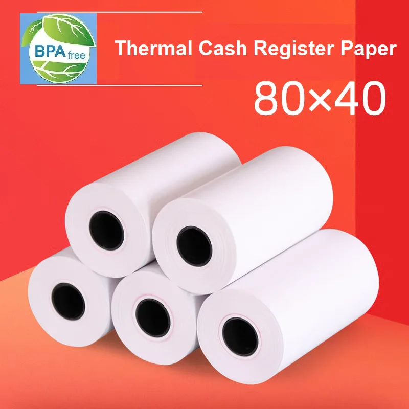 10 Rolls BPA-Free 48g Thin Thermal Paper Rolls 80x40mm Printing Paper 80mm Thermal Receipt Paper for Cash register POS System