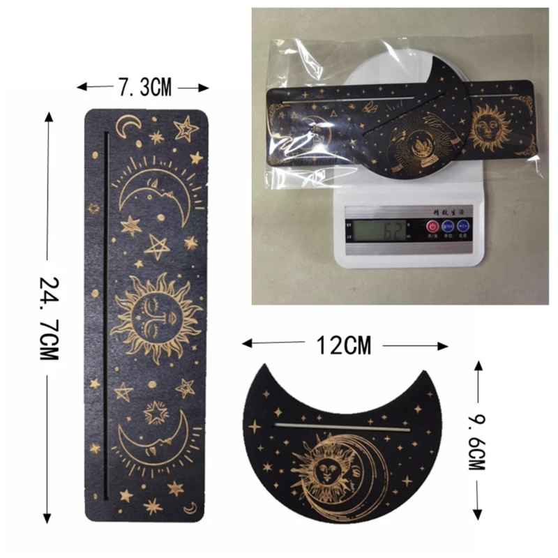 Soporte para cartas Tarot madera G92F, Base para Altar con fases luna, soporte para tarjetas rectangulares con forma