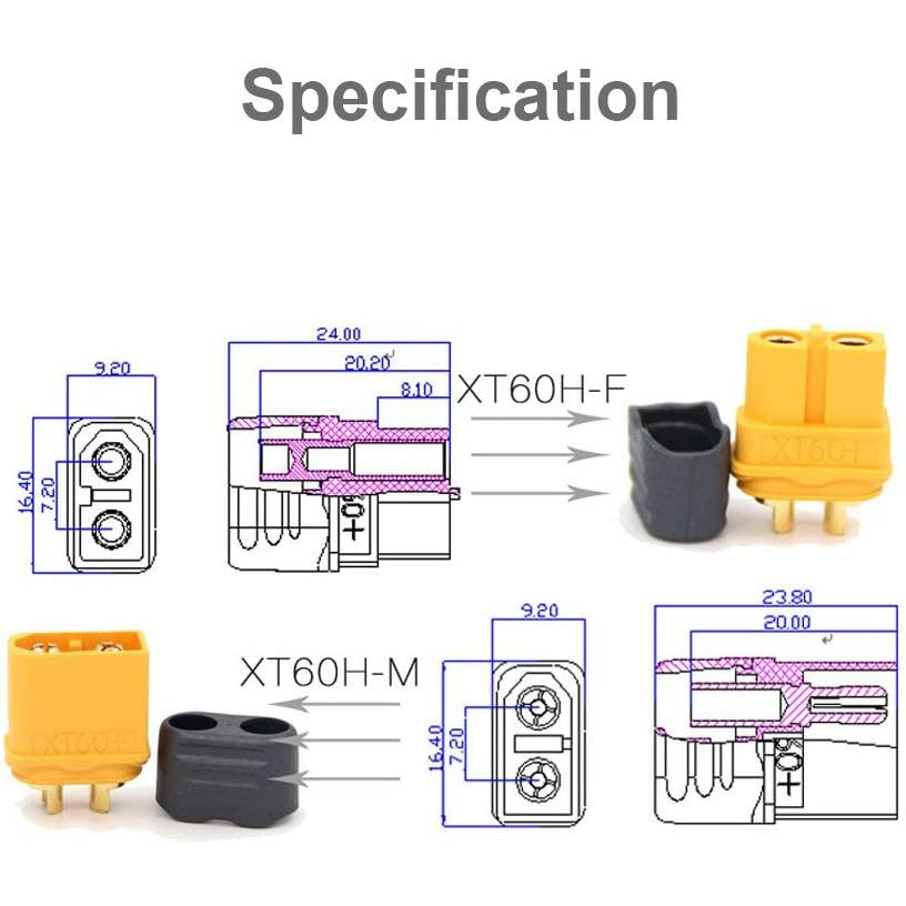 10 pares de conectores xt60h (atualização xt60), conectores de bala macho fêmea xt60h com bainha para bateria de lítio, aviões rc, carro