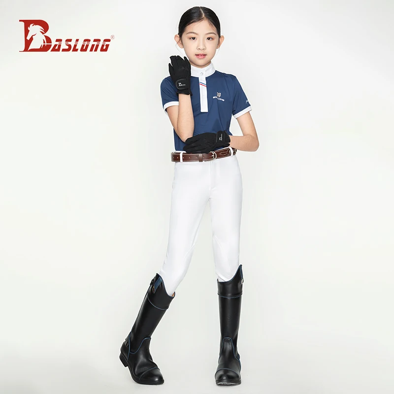 Baslong 春と秋の乗馬パンツ子供の乗馬ズボンチェック柄通気性スリム乗馬専門服ハーネス