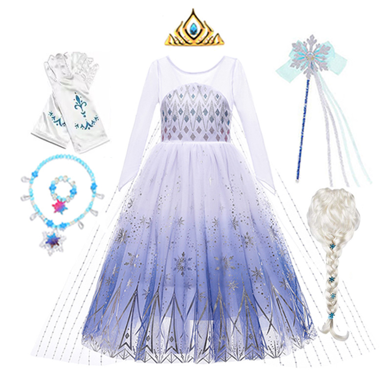Kids Elsa Costume Girl Birthday Mesh Princess Dress Children Cosplay Snow Queen Performance Fantasy Evening Halloween Clothes